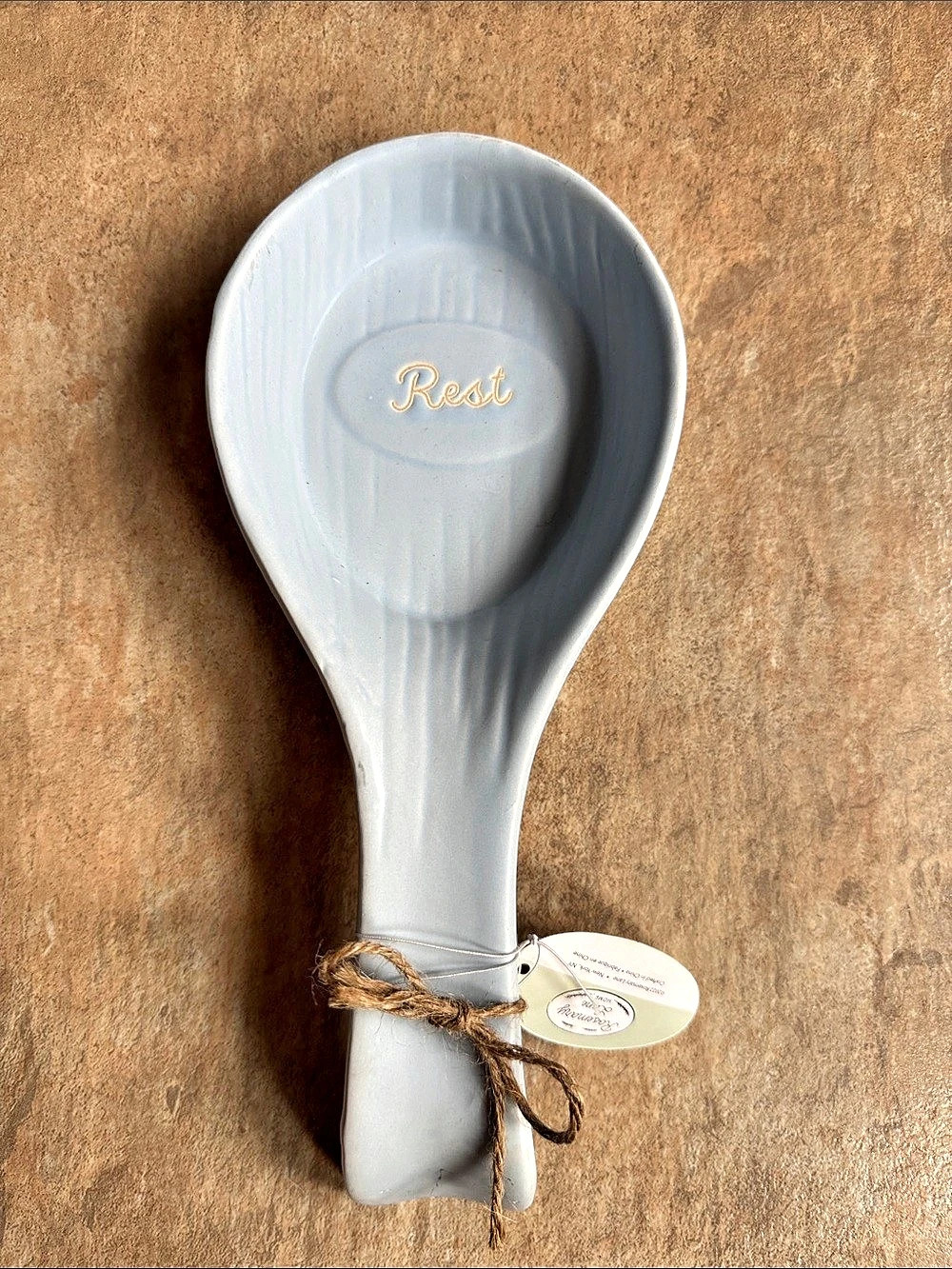Rosemary Lane brand Spoon Rest - Big Blue Ceramic Spoon, says REST in it NEW